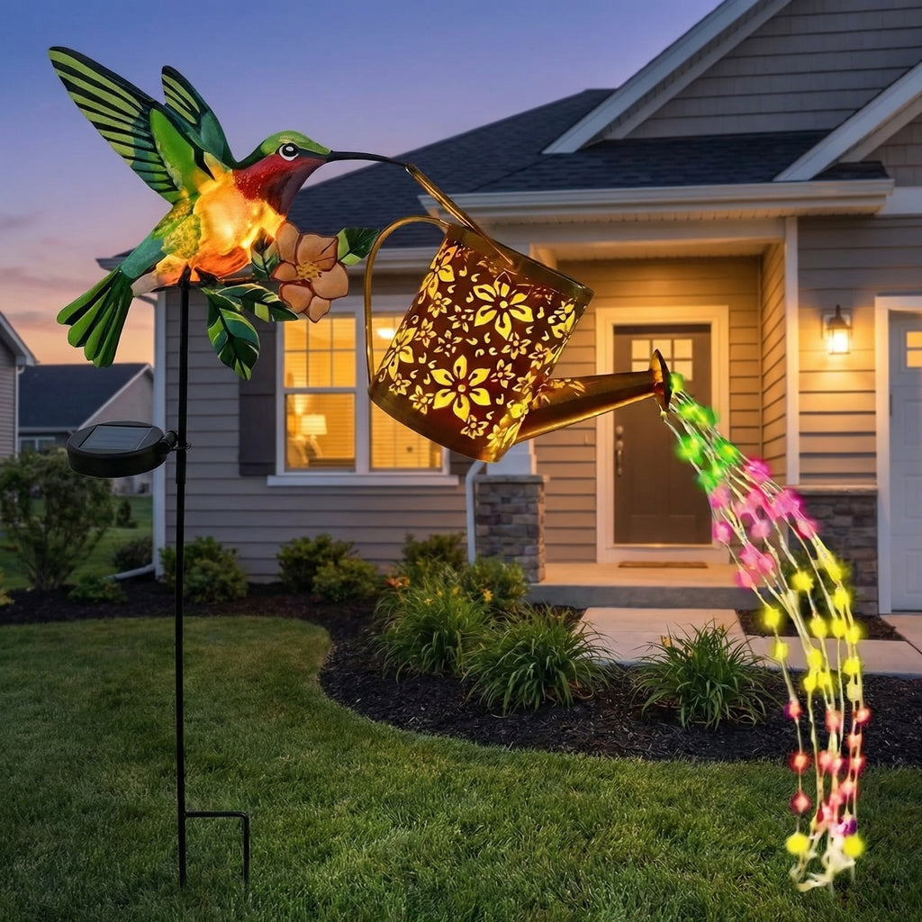 Solar Hummingbird Watering Can Garden Stake Light – Bird-Shaped Flower Solar Lights for Patio, Yard, Lawn & Garden Decor, Outdoor LED Landscape Ambiance Lighting
