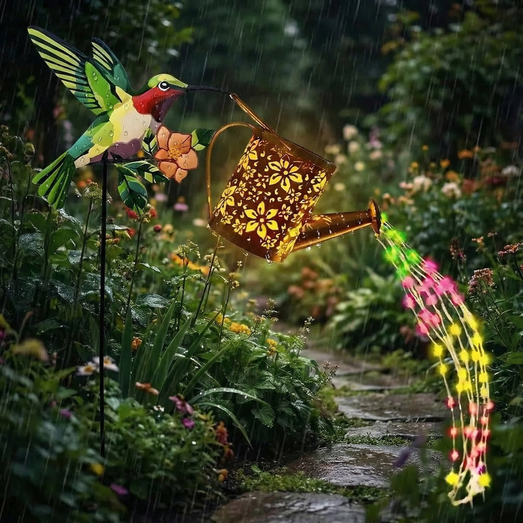 Solar Hummingbird Watering Can Garden Stake Light – Bird-Shaped Flower Solar Lights for Patio, Yard, Lawn & Garden Decor, Outdoor LED Landscape Ambiance Lighting